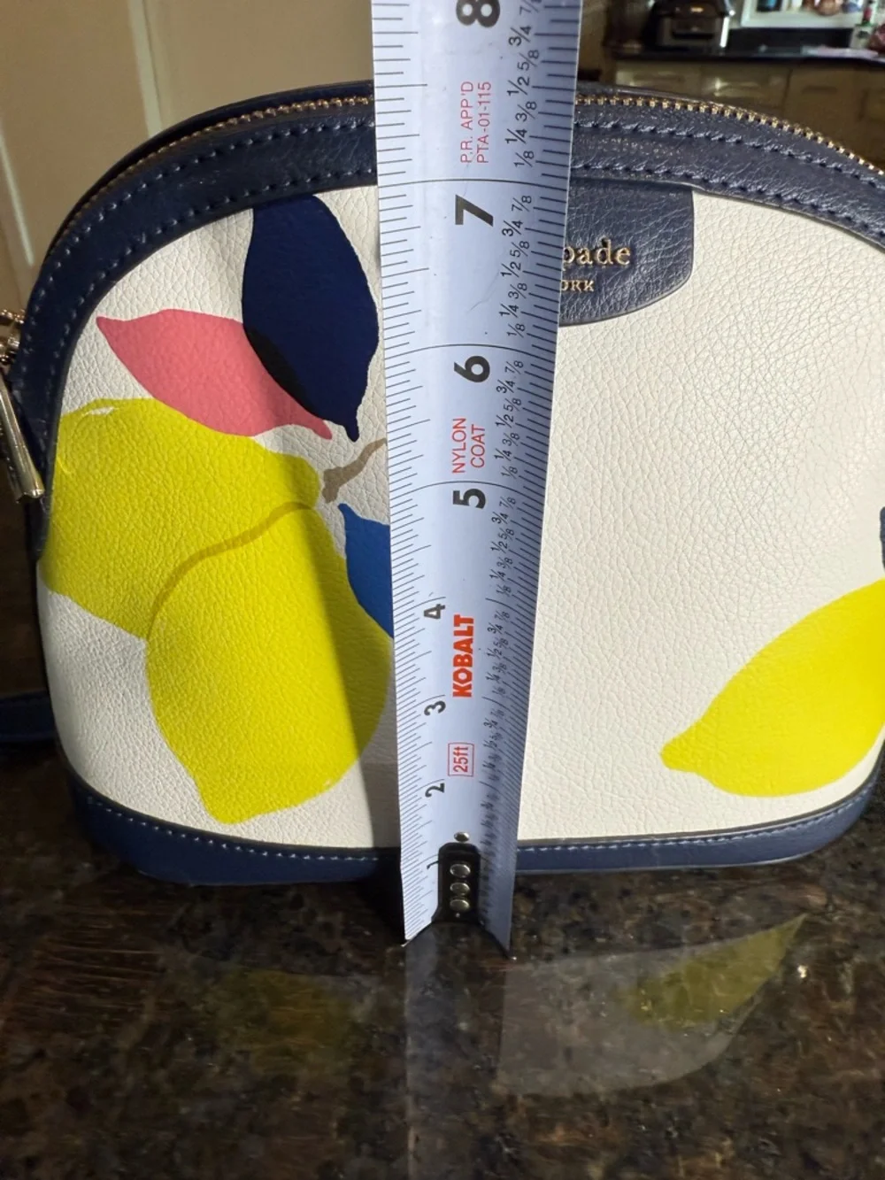 kate spade White Lemon Print Dome Crossbody with Navy Trim